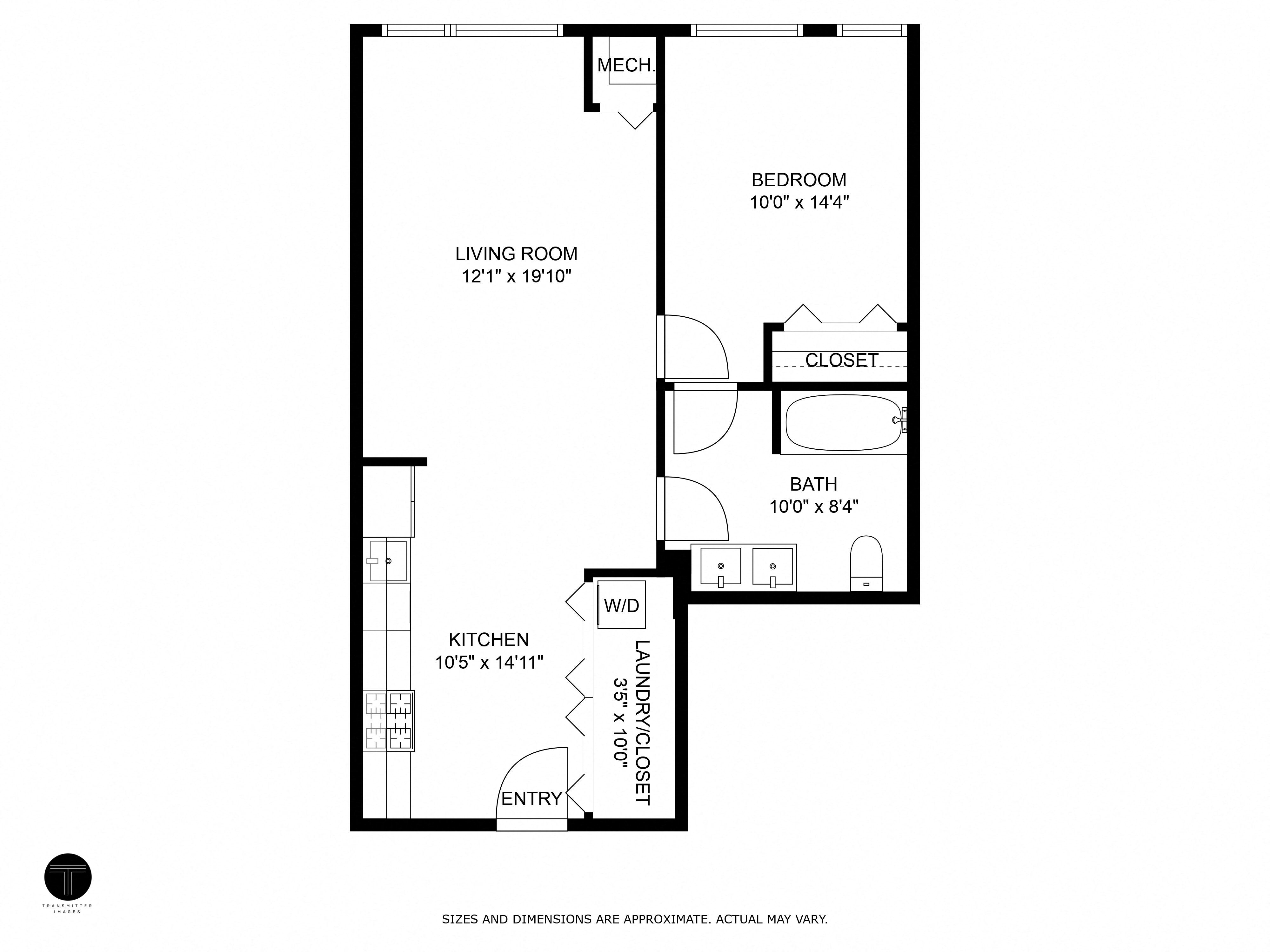Floor plan for 1 bed, 1 bath, 757 sqft
